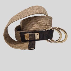 Michael Kors Tan & Gold Woven Straw Belt Double Ring Buckle S/M Tropical EUC